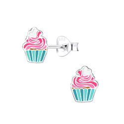Silver Cupcake Stud Earrings - 15697