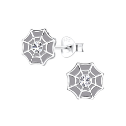 Silver Spider Web Stud Earrings - 15708