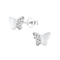 Silver Butterfly Crystal Stud Earrings - 15701 Silver Butterfly Crystal Stud Earrings - 15701