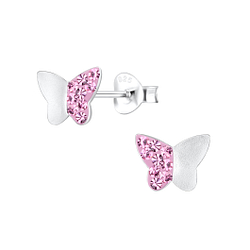 Silver Butterfly Crystal Stud Earrings - 15701 Silver Butterfly Crystal Stud Earrings - 15701
