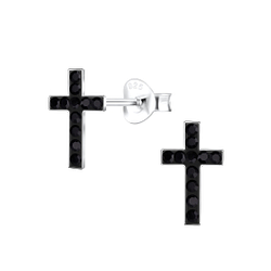 Silver Cross Crystal Stud Earrings - 15041