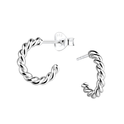 Silver Twisted Half Hoop Stud Earrings - 15754