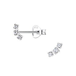 Silver Three Stones Stud Earrings - 15809