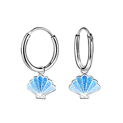 Silver Shell Charm Hoop Earrings - 17918 Silver Shell Charm Hoop Earrings - 17918