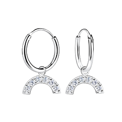 Silver Rainbow Cubic Zirconia Charm Hoop Earrings - 15848