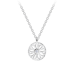 Silver Flower Necklace - 11358