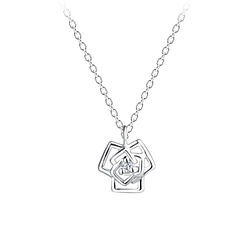 Silver Rose Flower Necklace - 16441