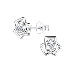 Silver Rose Flower Stud Earrings - 16439 Silver Rose Flower Stud Earrings - 16439