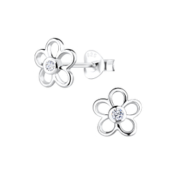 Silver Flower Stud Earrings - Wholesale - 16410