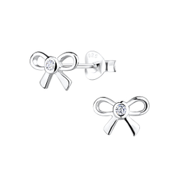 Silver Bow Stud Earrings - 16414