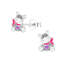 Silver Hippopotamus Stud Earrings - 16253