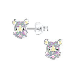 Silver Rhinoceros Stud Earrings - 16267