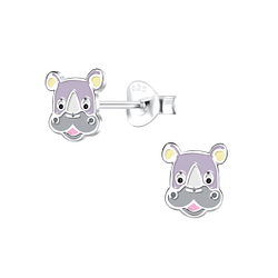 Silver Rhinoceros Stud Earrings - 16266