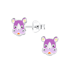Silver Rhinoceros Stud Earrings - 16265