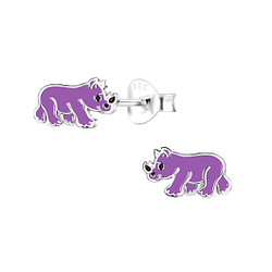 Silver Rhinoceros Stud Earrings - 16275