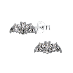 Silver Bat Crystal Stud Earrings - Wholesale - 13035