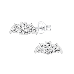 Silver Bat Crystal Stud Earrings - Wholesale - 13035