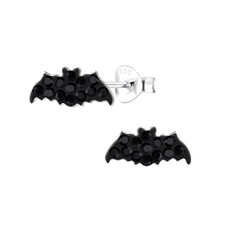 Silver Bat Crystal Stud Earrings - 13035