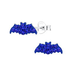 Silver Bat Crystal Stud Earrings - 13035