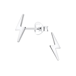 Silver Thunder Bolt Stud Earrings - 16394