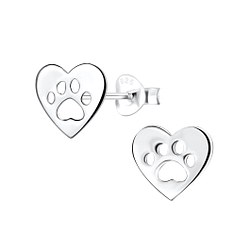 Silver Paw Print Stud Earrings - 15925