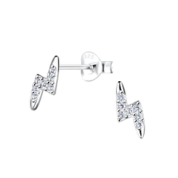 Silver Thunder Bolt Stud Earrings - 16361