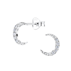 Silver Crescent Moon Stud Earrings - 16363
