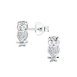 Silver Owl Stud Earrings - 16364