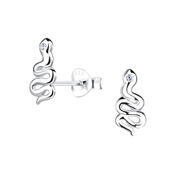 Silver Snake Stud Earrings - 16407