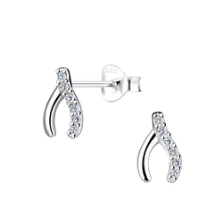 Silver Wishbone Stud Earrings - 16368