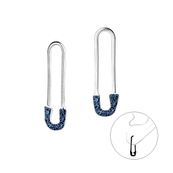 Silver Safety Pin Hoop Earrings - Wholesale - 16429 Silver Safety Pin Hoop Earrings - Wholesale - 16429