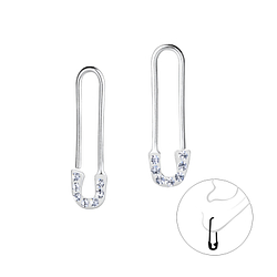 Silver Safety Pin Hoop Earrings - Wholesale - 16429 Silver Safety Pin Hoop Earrings - Wholesale - 16429