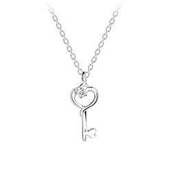 Silver Heart Key Necklace - 16382