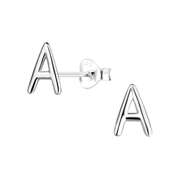 Silver Letter A Stud Earrings - 16494