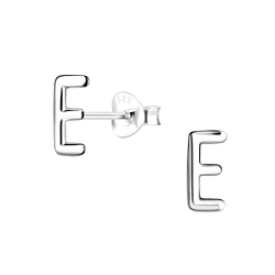 Silver Letter E Stud Earrings - 18598 Silver Letter E Stud Earrings - 18598