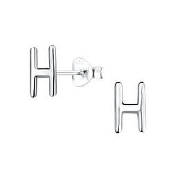 Silver Letter H Stud Earrings - 18600