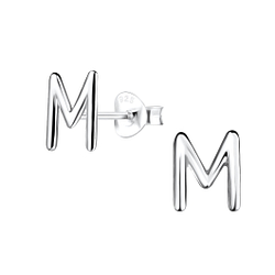 Silver Letter M Stud Earrings - 18607