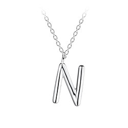 Silver Letter N Necklace - 18636