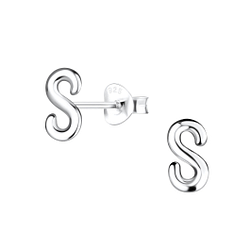 Silver Letter S Stud Earrings - 16438