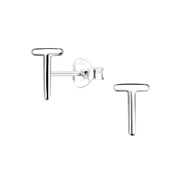 Silver Letter T Stud Earrings - 18611