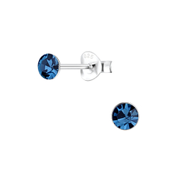 4mm Round Crystal Silver Stud Earrings - 1709