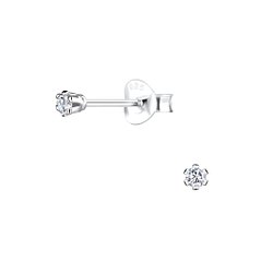 2mm Round Cubic Zirconia Silver Stud Earrings - 16474