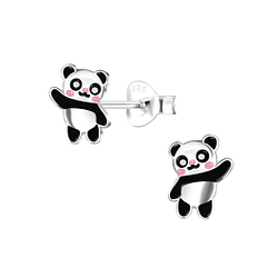 Silver Panda Stud Earrings - 15043