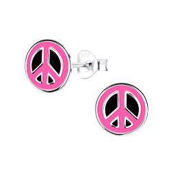 Silver Peace Sign Stud Earrings - 16551