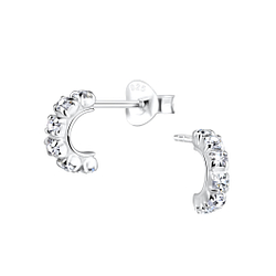 Silver Half Hoop Crystal Stud Earrings - 16482 Silver Half Hoop Crystal Stud Earrings - 16482