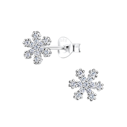 Silver Snowflake Cubic Zirconia Stud Earrings - 16537