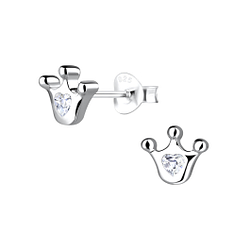 Silver Crown Stud Earrings - 16489
