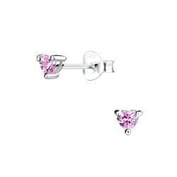 3mm Heart Cubic Zirconia Silver Stud Earrings - 9508