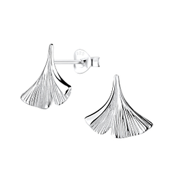 Silver Ginkgo Leaf Stud Earrings - 16577