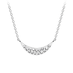 Silver Curved Crystal Necklace - 16518